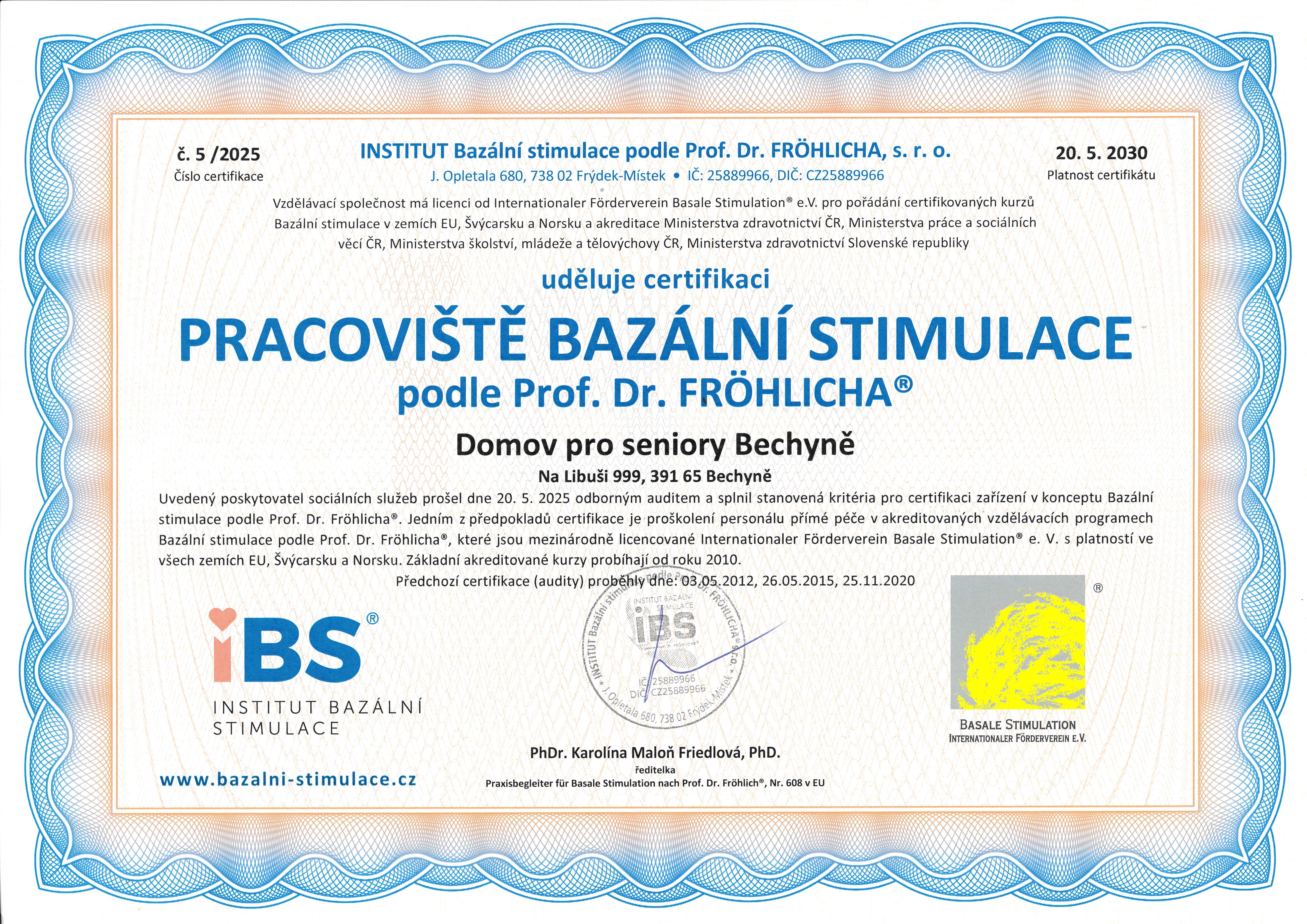 Certifikace - Bazální stimulace