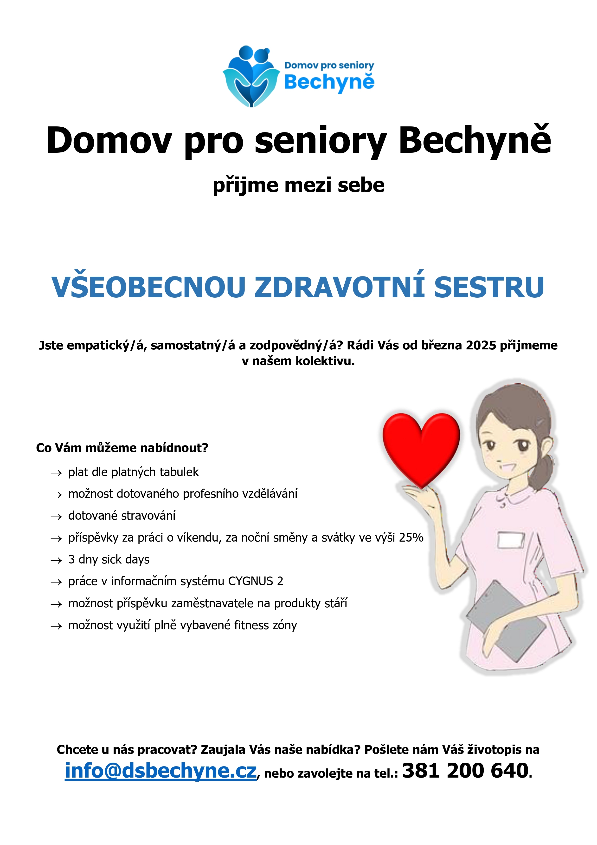Hledáme posilu do našeho týmu na pozici všeobecná zdravotní sestra