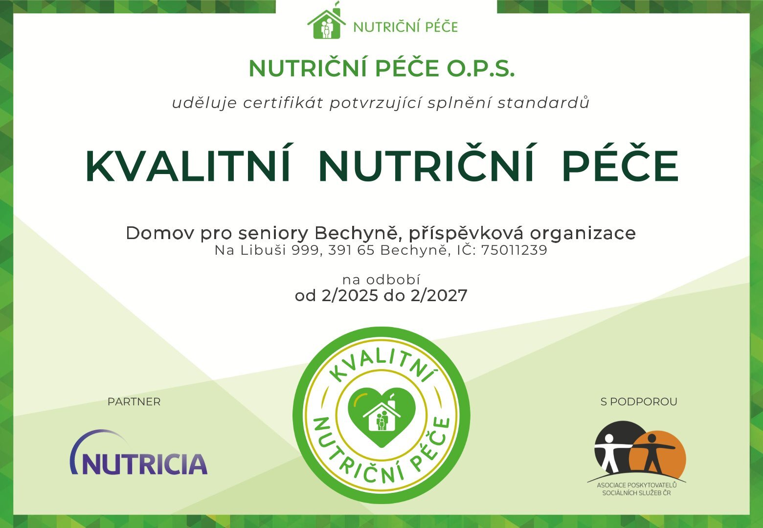 ocenění kvalitní nutriční péče