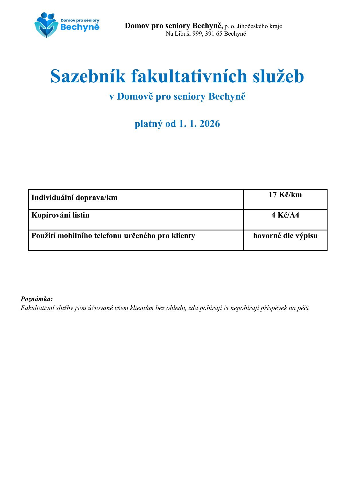 Sazebník fakultativních služeb